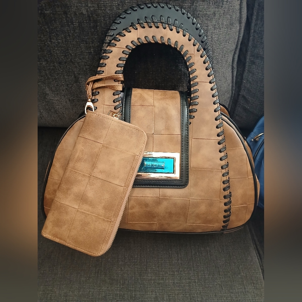Elegant Brown And Blue. Handbag with Wallet $75 ea.